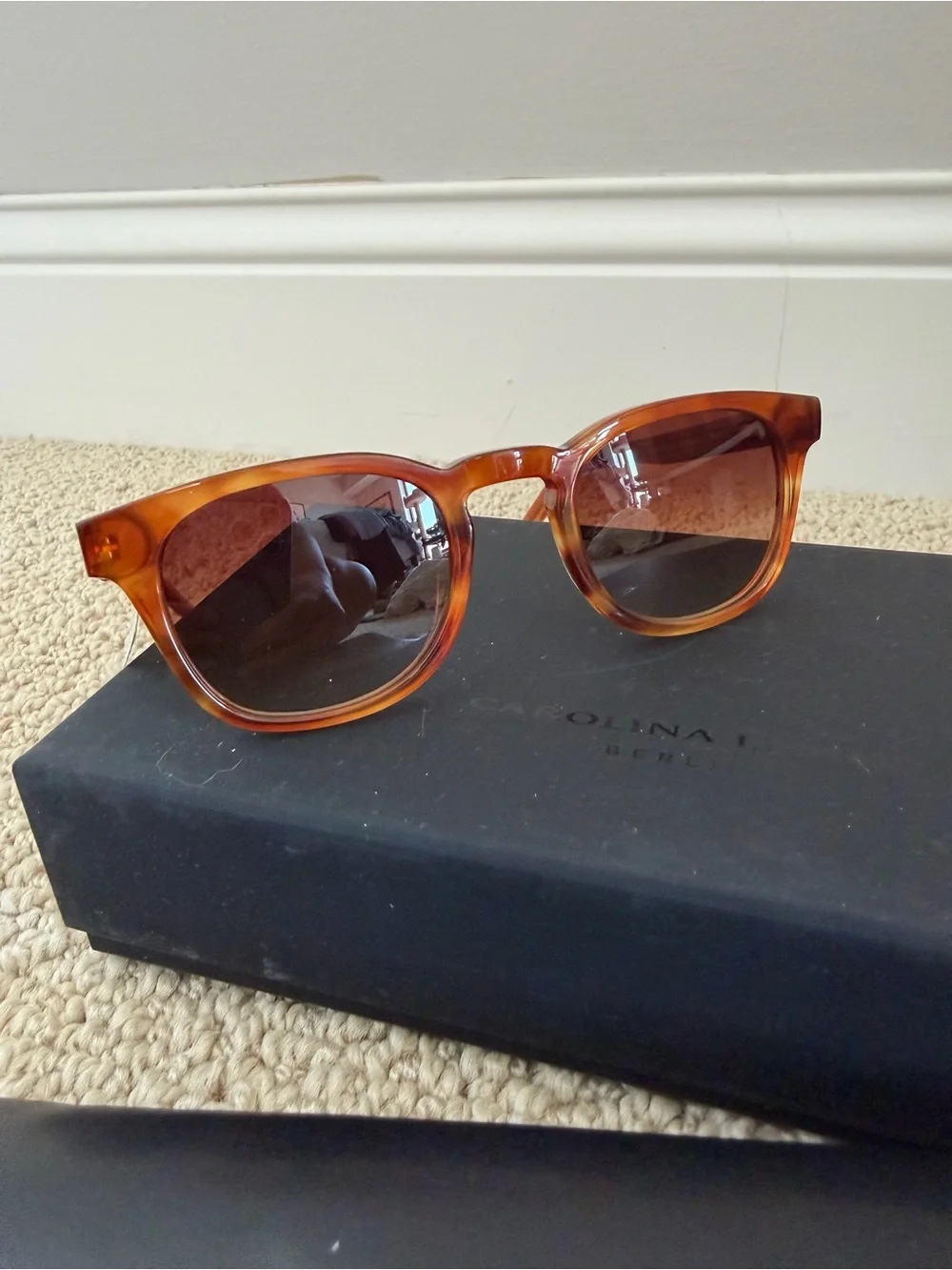 Carolina Herrera Amber Tortoiseshell Sunglasses with Brown Lenses wood sides